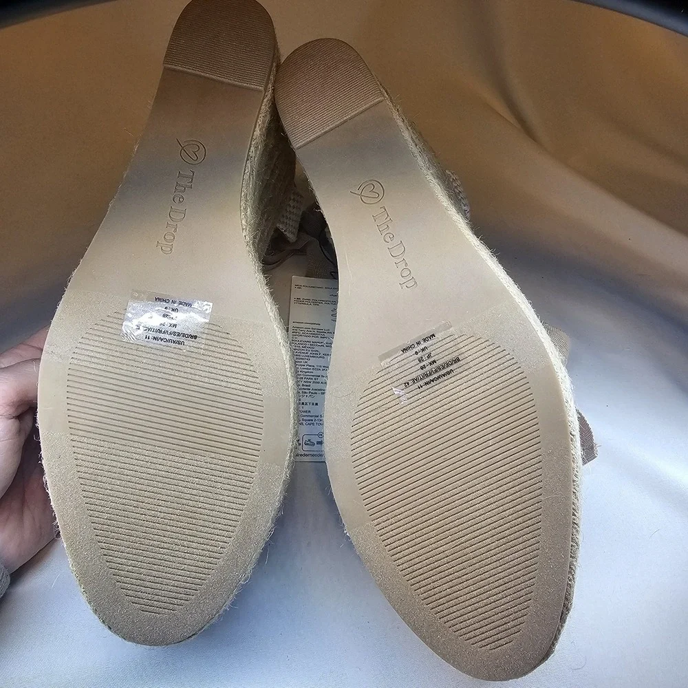 The Drop Espadrille Platform Wedge Sandals Ankle‎ Tie Natural Beige Size 11 Boho